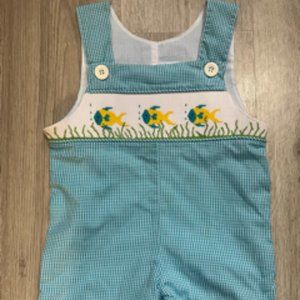 SEERSUCKER embroidered fish overalls size 12 months by Remember Nguyen